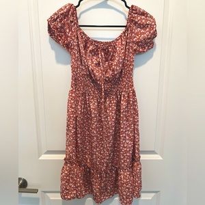 Pink Floral Off-the-shoulder Dress